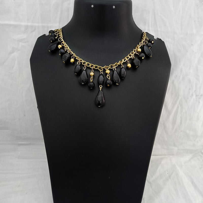 Kriaa Black Beads Gold Plated Necklace  - 1102581