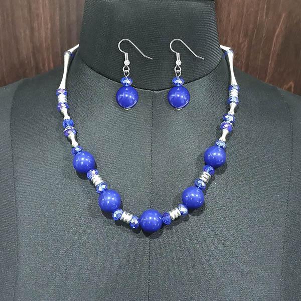 Urthn Rhodium Plated Blue Beads Necklace Set - 1102582B