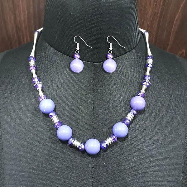 Urthn Rhodium Plated Blue Beads Necklace Set - 1102582E