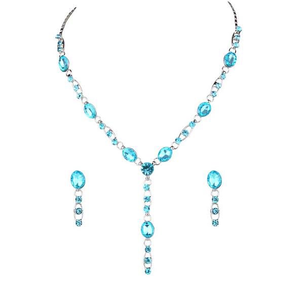 Urthn Blue Austrian Stone Rhodium Plated Necklace Set - 1102805