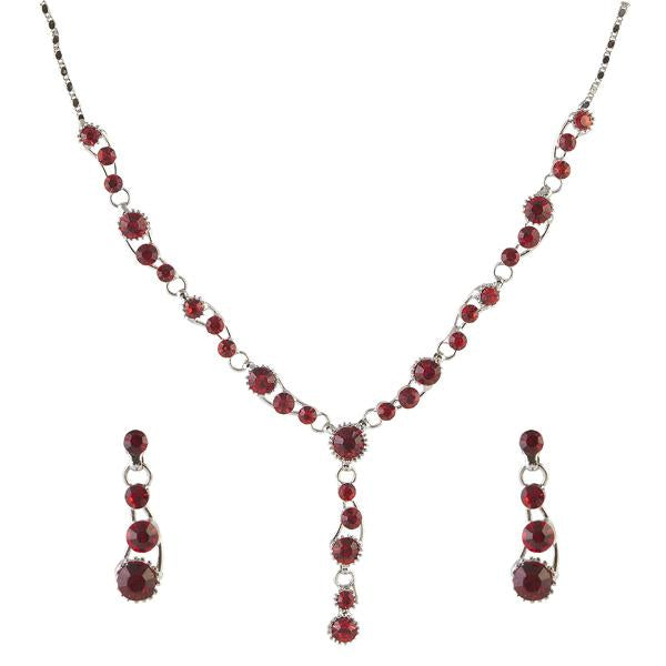 Urthn Red Austrian Stone Rhodium Plated Necklace Set - 1102812