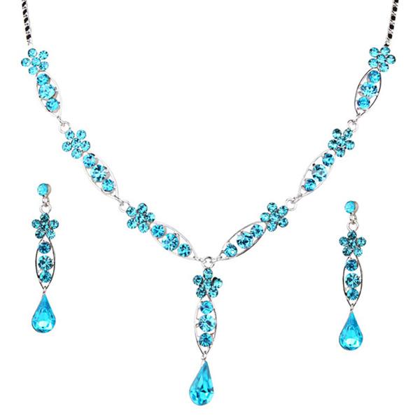 Urthn Blue Austrian Stone Rhodium Plated Necklace Set - 1102823