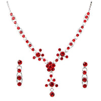 Urthn Red Austrian Stone Silver Plated Necklace Set - 1102826