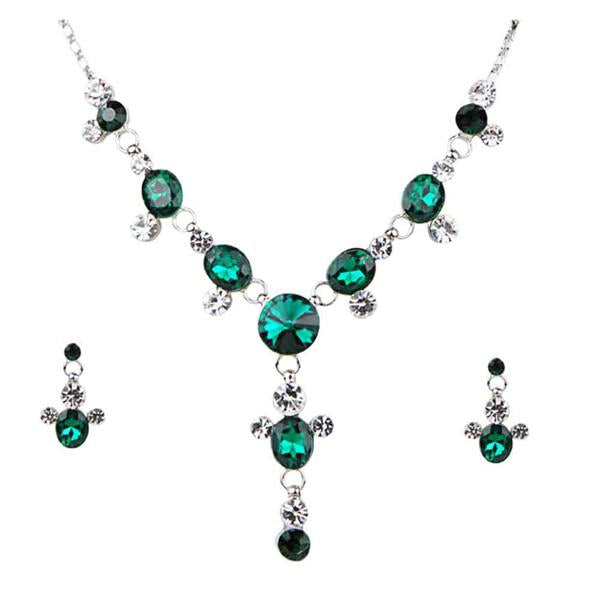 Urthn Green Austrian Stone Rhodium Plated Necklace Set - 1102827