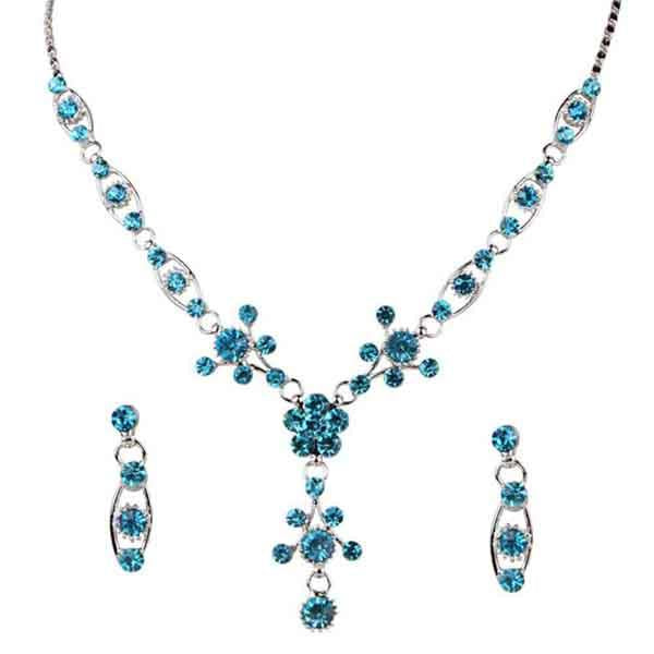 Urthn Blue Austrian Stone Silver Plated Necklace Set - 1102829