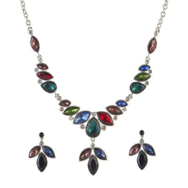 Urthn Silver Plated Multicolour Austrian Stone Necklace Set - 1103043