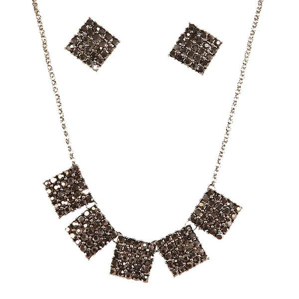 Tip Top Fashions Austrian Stone Black Oxidised Statement Necklace Set - 1103050