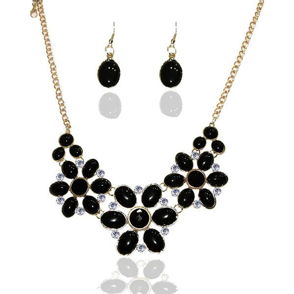 Urthn Black Beads Floral Design Gold Plated Necklace Sets - 1103435