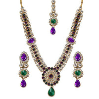 Vivant Charms Glass Stone Necklace Set With Maang Tikka - 1103632