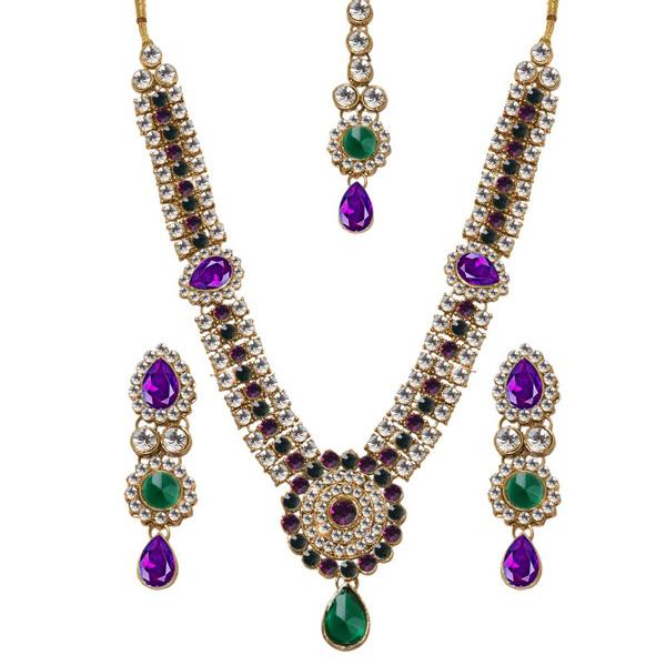 Vivant Charms Glass Stone Necklace Set With Maang Tikka - 1103632