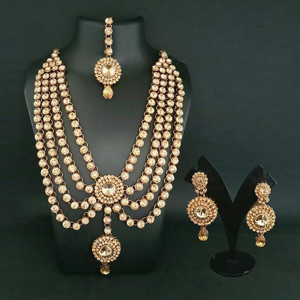 Vivant Charms Crystal Stone Necklace Set With Maang Tikka - 1103646A