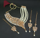 Kriaa Austrian Stone Pearl Gold Plated Necklace Set With Maang Tikka - 1103656A