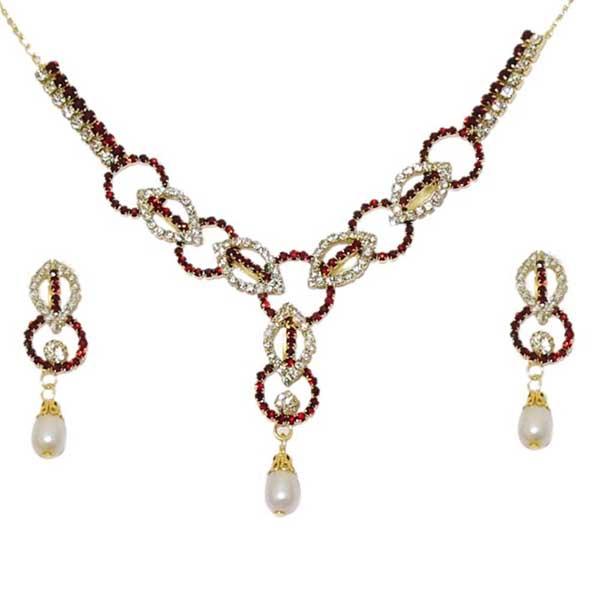 Kriaa Stone Pearl Drop Gold Plated Necklace Set - 1103707