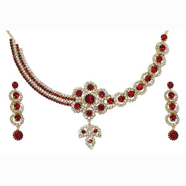 Kriaa Maroon Austrian Stone Gold Plated Necklace Set - 1103712