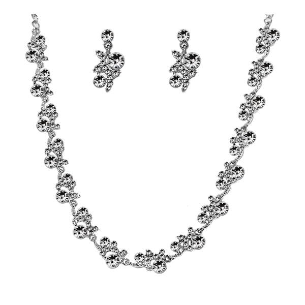 Urthn White Austrian Stone Rhodium Plated Necklace Set - 1103807