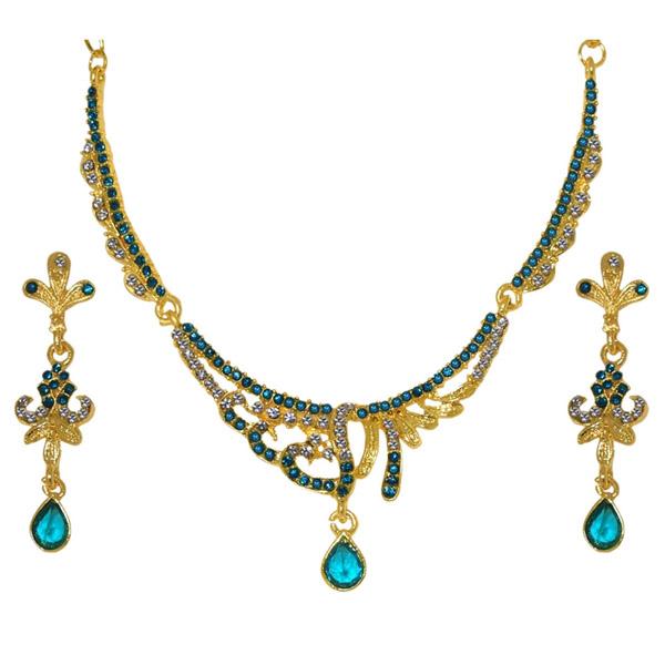 Soha Fashion Blue Austrian Stone Gold Plated Necklace Set - 1103938