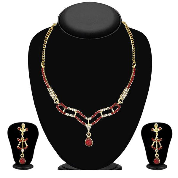 Tip Top Fashions Red Austrian Stone Gold Plated Necklace Set - 1103942