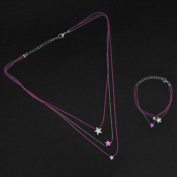 Urthn Silver Plated Purple Chain Statement Necklace With Bracelet - 1104025A