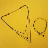 Urthn Silver Plated Black Chain Statement Necklace With Bracelet - 1104025B