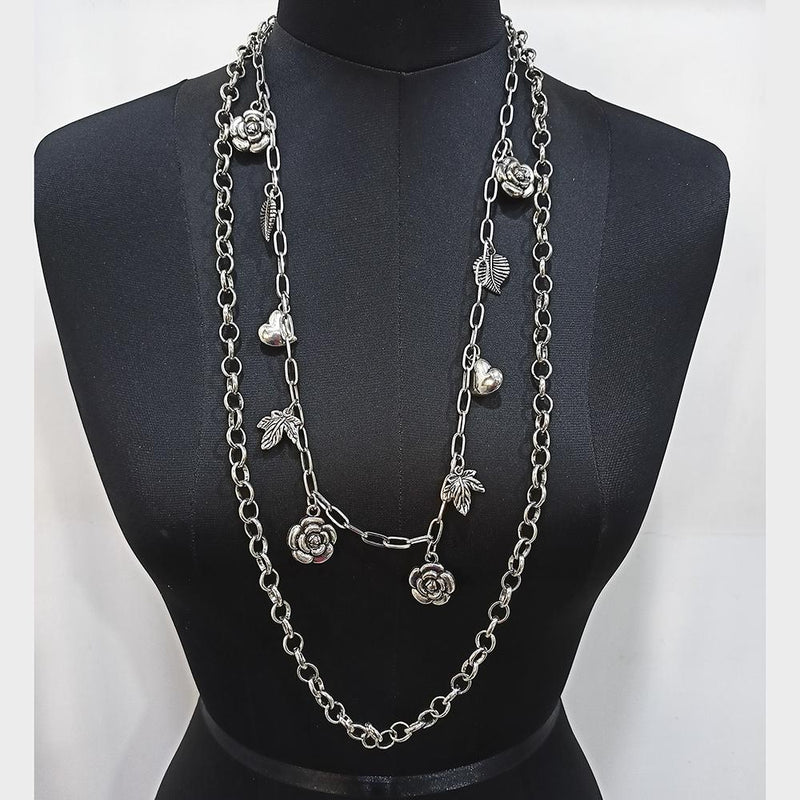 Urthn Silver Plated Double Chain Statement Necklace -1104136