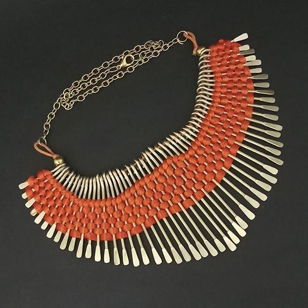 Urthn Orange Thread Gold Plated Statement Necklace - 1104143A