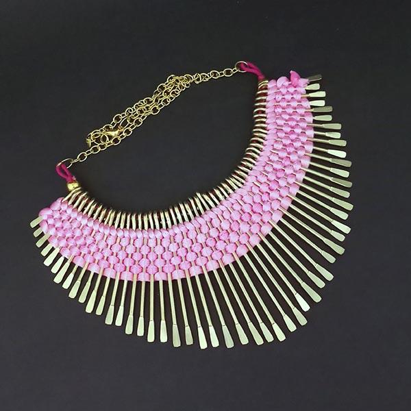 Urthn Gold Plated Pink Thread Statement Necklace - 1104143F