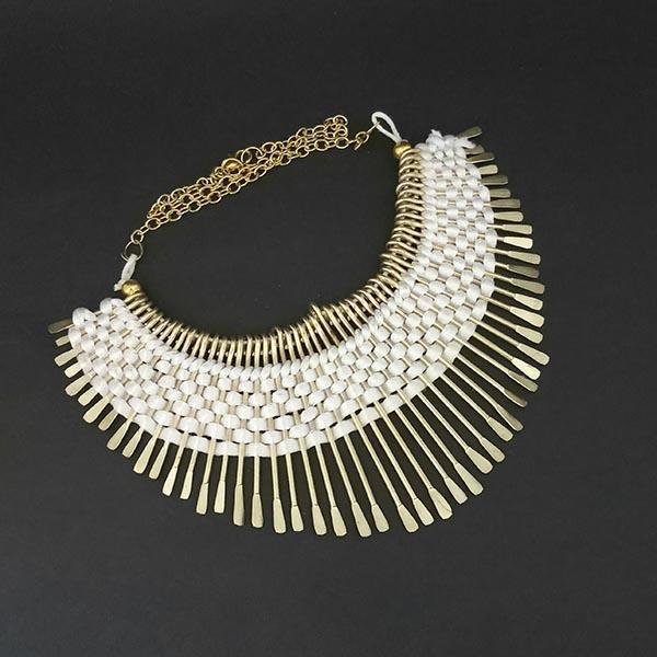 Urthn Gold Plated White Thread Statement Necklace - 1104143H