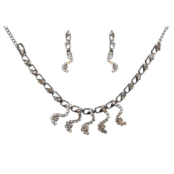 Kriaa White Austrian Stone Rhodium Plated Necklace Set - 1104201