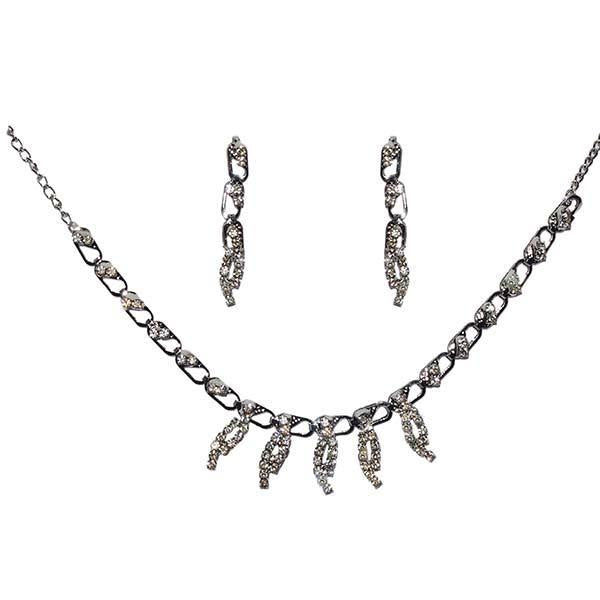 Kriaa White Austrian Stone Rhodium Plated  Necklace Set - 1104203