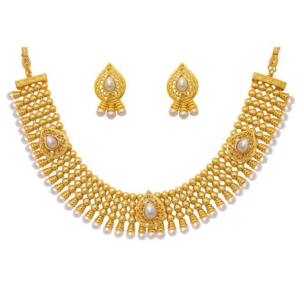 Utkrishtt White Pearl Gold plated Ethnic Necklace Set - 1104508