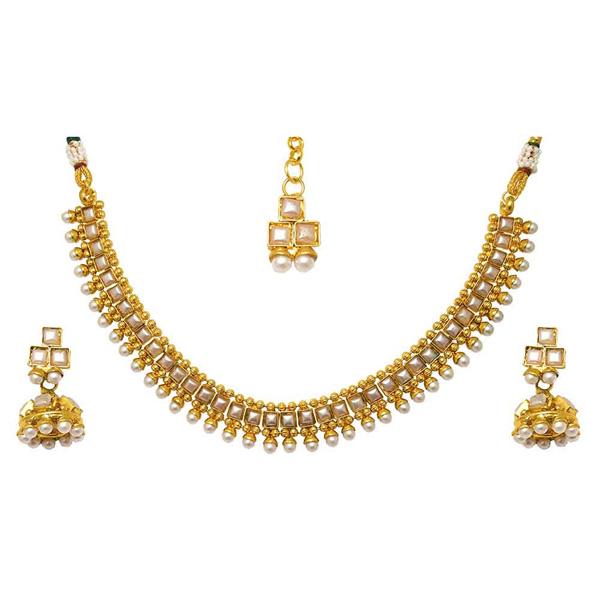 Utkrishtt Pearl Gold Plated Necklace Set With Maang Tikka - 1104509