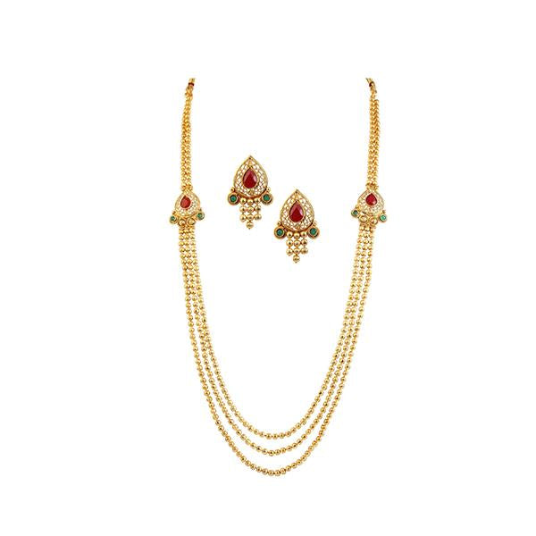 Utkrishtt Red Pota Stone Gold Plated  Necklace Set - 1104513