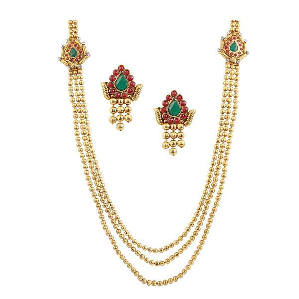 Utkrishtt Red Austrian Stone Gold Plated Traditional Necklace Set