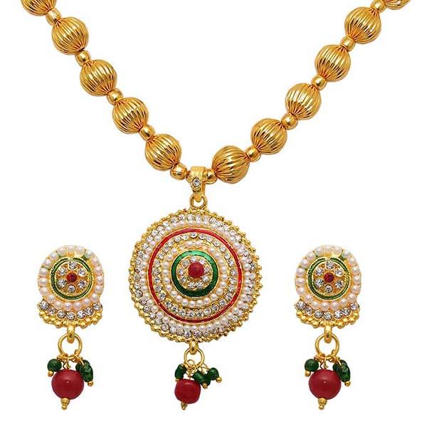 Kriaa Red And Green Meenakari Pearl Necklace Set - 1104529