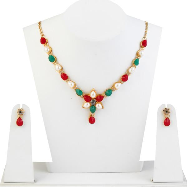 Kriaa Pota Stone Pearl Floral Gold Plated Necklace Set