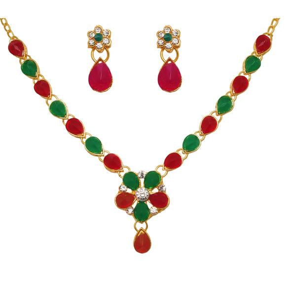 Kriaa Gold Plated Pota Stone Floral Design Necklace Set