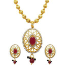 Kriaa Maroon Stone Gold Plated  Necklace Set - 1104534