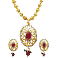 Kriaa Maroon Stone Gold Plated  Necklace Set - 1104534