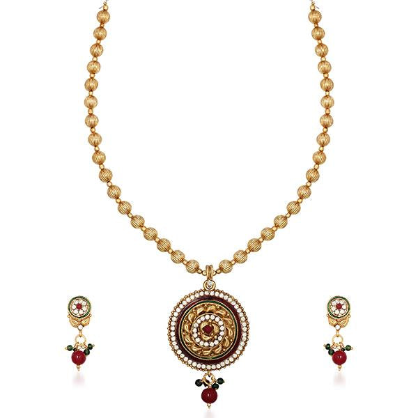 Kriaa Austrian Stone Maroon Meenakari Necklace Set - 1104539