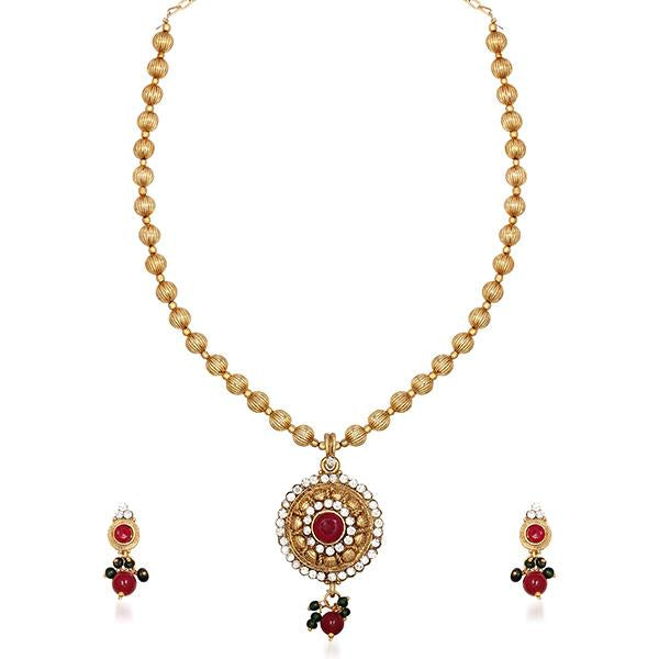 Kriaa Maroon Austrian Stone Gold Plated  Necklace Set - 1104540