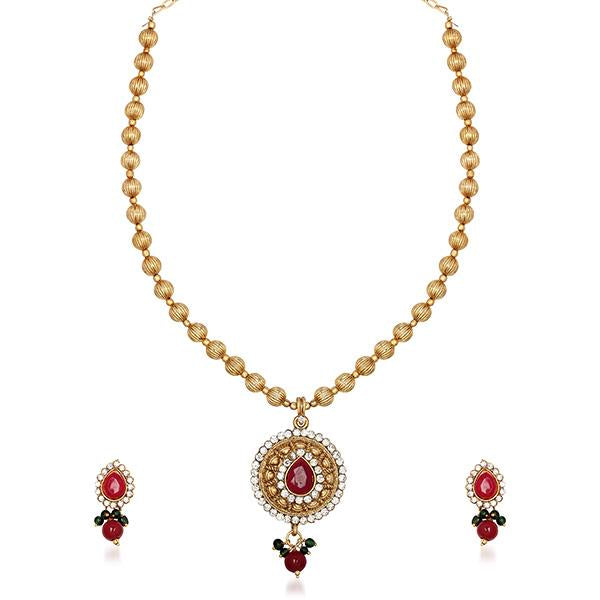 Kriaa Gold Plated Austrian Stone Choker Necklace Set With Maang Tikka - 1104542