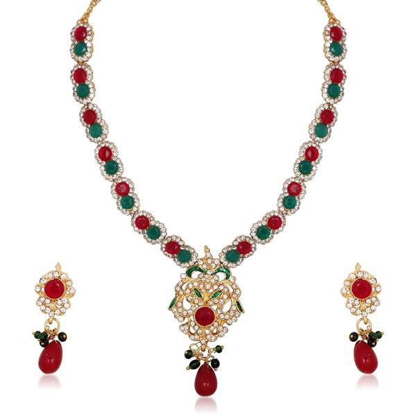 Kriaa Stone Drop Gold Plated Necklace Set