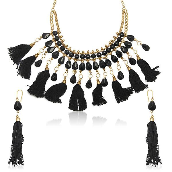 Urthn Gold Plated Black Thread Necklace Set