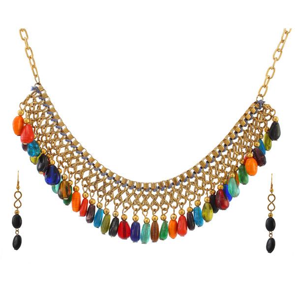 Urthn Multi Beads Drop Gold Plated Necklace Sets - 1104710