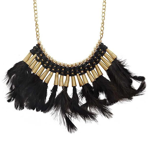 Urthn Gold Plated Black Feather Statement Necklace