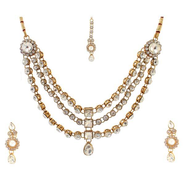 Vivant Charms Pearl Kundan Necklace Set With Maang Tikka