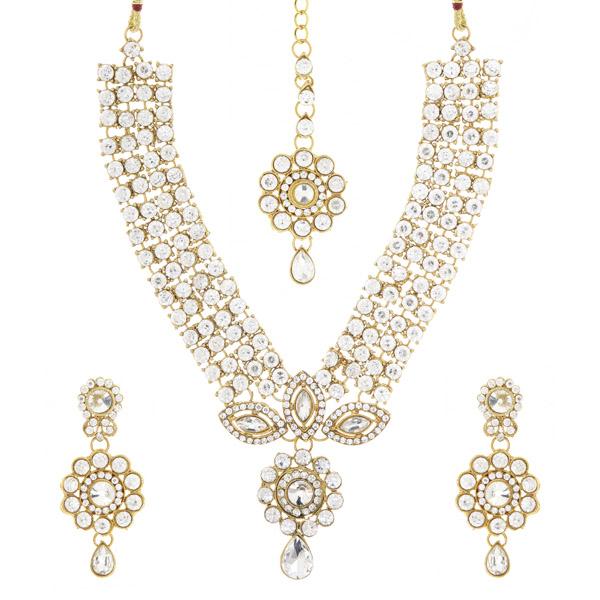 Vivant Charms Austrian Stone Necklace Set With Maang Tikka - 1105105