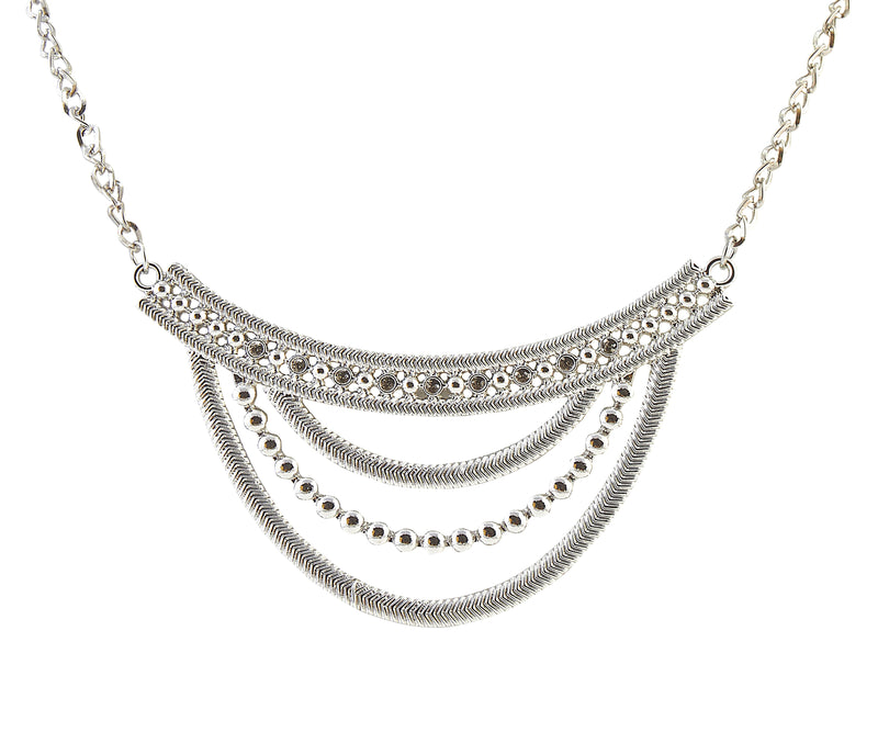 Jeweljunk Austrian Stone Silver Plated Statement Necklace - 1105430