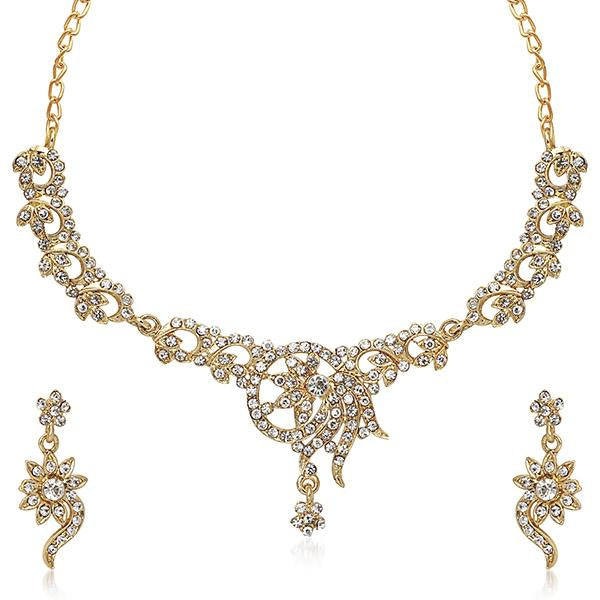 Kriaa White Austrian Stone Gold Plated Necklace Set - 1105502