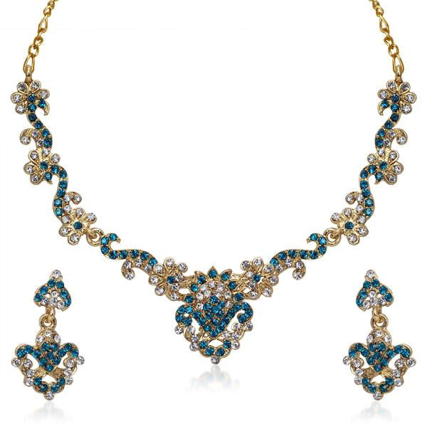Kriaa Blue  Austrian Stone Gold Plated Necklace Set - 1105503